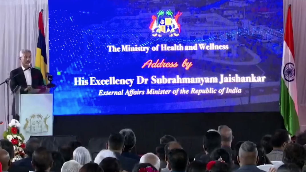 <div class="paragraphs"><p>EAM Jaishankar speaking at the inauguration of the Mediclinic project at Grand Bois in Mauritius.&nbsp;</p></div>